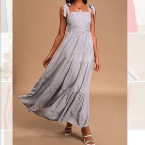 Lulus Blue Striped Tie-Strap Maxi Dress